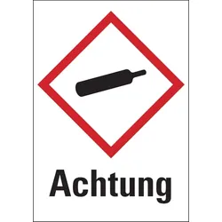 Aufkleber Gefahrstoffetiketten - Gasflasche (GHS04) & Signalwort "Achtung" - 105 x 148 mm Folie selbstklebend