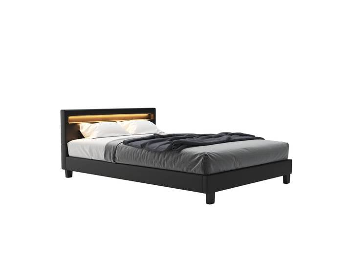 Lederbett LED DREAM 140 x 200 cm schwarz