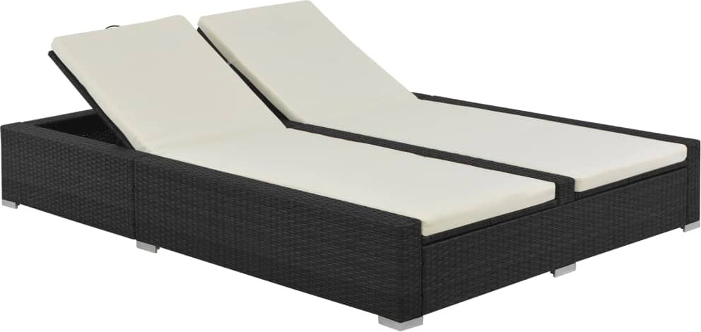 Doppel-Sonnenliege Poly Rattan Schwarz