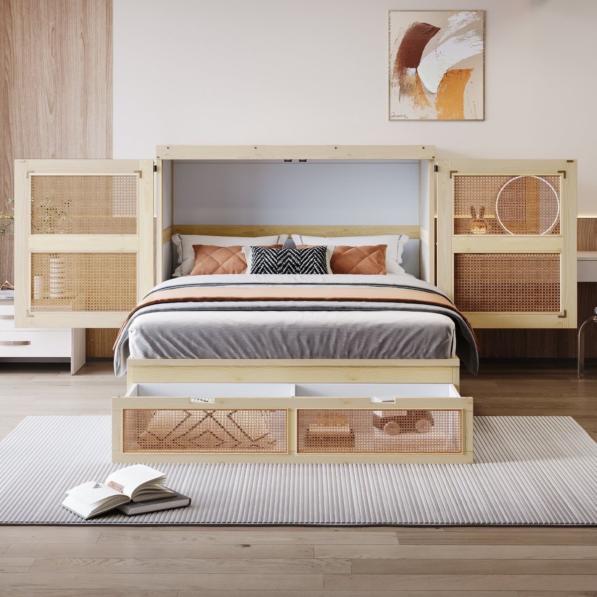 MODENUIT Wandklapbed met lades en opbergruimte, Houtkleur, 140 x 200 cm