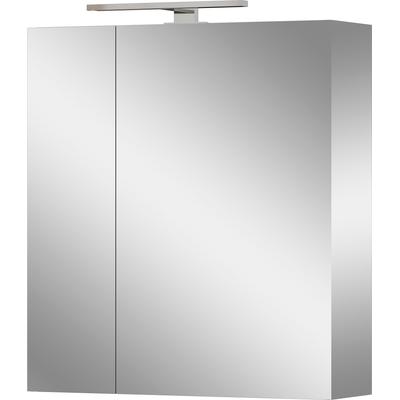 Spiegelschrank GERMANIA "Spiegelschrank", verspiegelt, graphit, B:60cm H:71cm T:23cm, Glas, Holzwerkstoff, Schränke, Spiegelschrank, 2-türiger Spiegelschrank mit LED-Beleuchtung und Steckdose