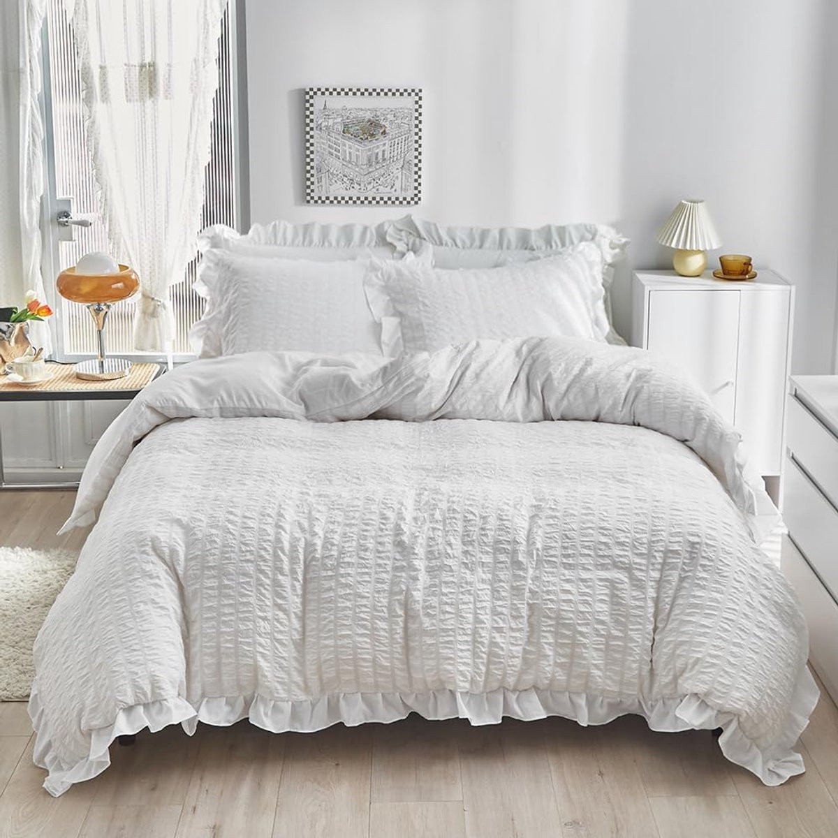Beige Seersucker Dekbedovertrek Set - 200 x 220 cm