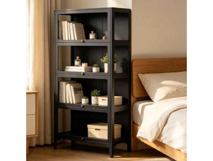Gavoir Vitrine Schwarz Metall 4-Lagen Glasvitrine Stehend Vitrinenschrank Wohnzimmer Küchenschrank Sammlervitrine 32x78x165cm