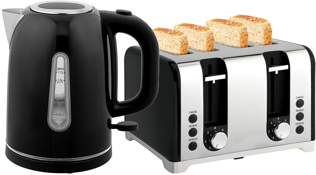HOMCOM 4 Slice Wide Slot Toaster and 1.7L Rapid Boil Kettle Set Black 4 - Slice