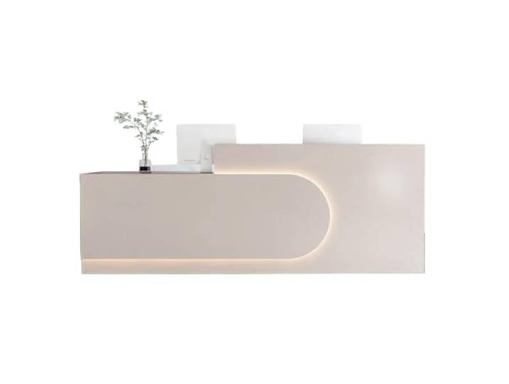 JQslycdmv Empfangstheke mit LED, for Büro, Wohnzimmer, Cafeteria Schubladen mit Schloss, Schränke mit Türen, Tastaturunterstützung, breiter Tisch, Highboard(Cream – right,140cm)