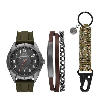 Quarzuhr SKECHERS "Nylon Cord Keychain Set", grün (oliv, anthrazit, anthrazit), Armbanduhren, Herren, anthrazit, Quarzuhr, Armbanduhr, Herrenuhr, Silikonarmband, Ideal auch als Geschenk, analog