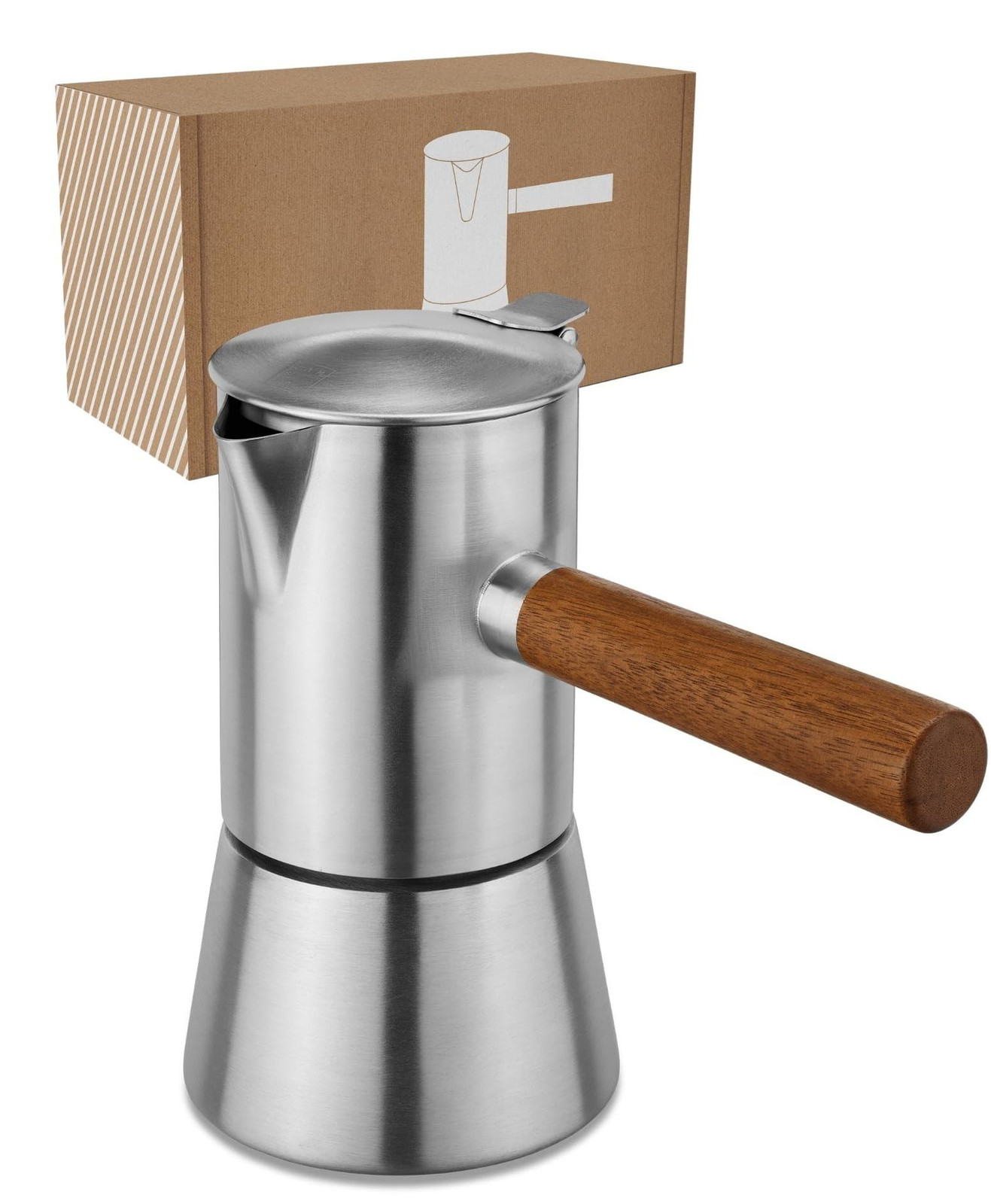 Merkloze RVS Espresso Maker geschikt voor inductiekookplaten