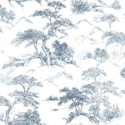RoomMates Blue & White Oriental Toile Peel and Stick Wallpaper