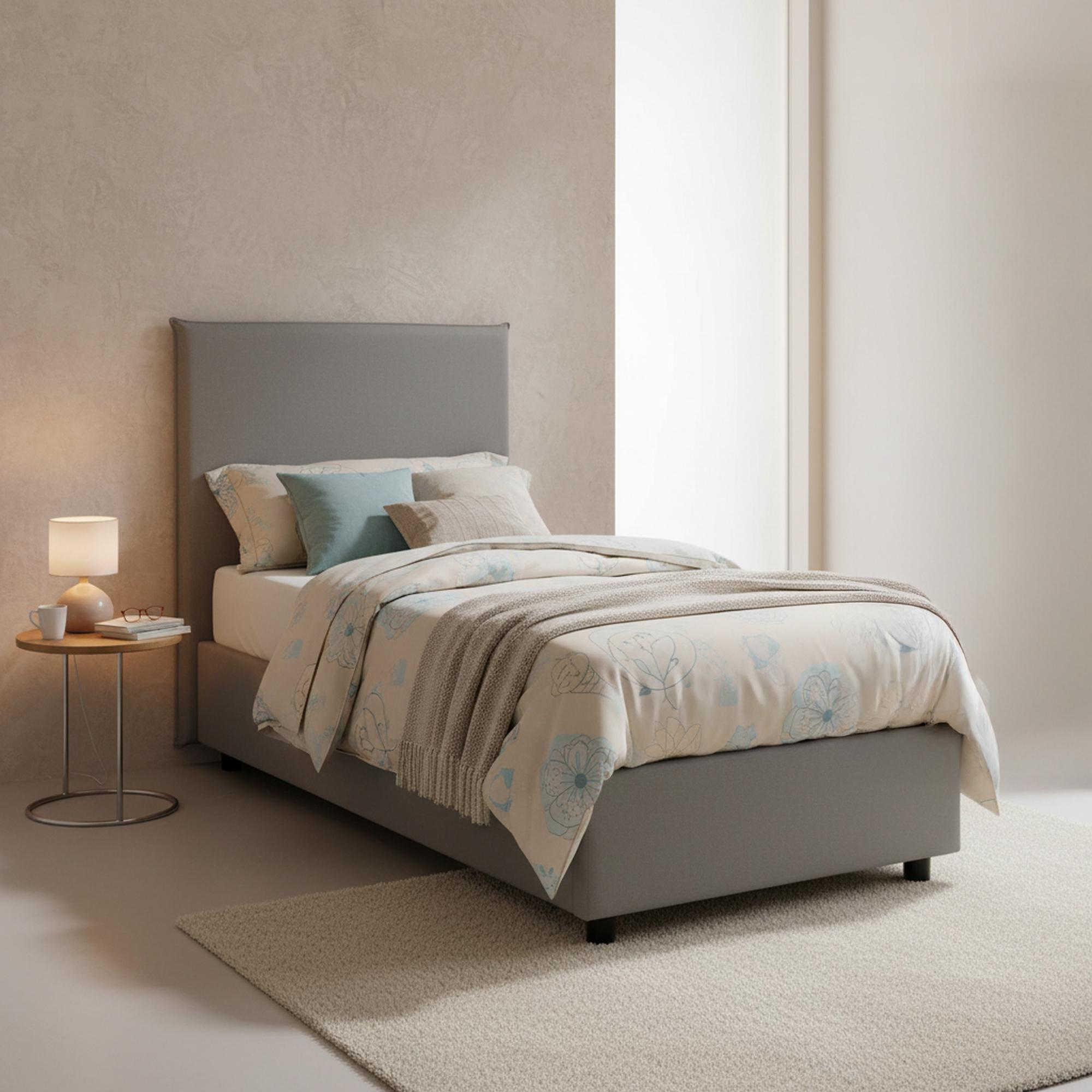Einzelbett Candida, Containerbett mit Stoffbespannung, 100% Italy, Seitliche-ffnung, passend für Matratze Cm 80x190, Grau