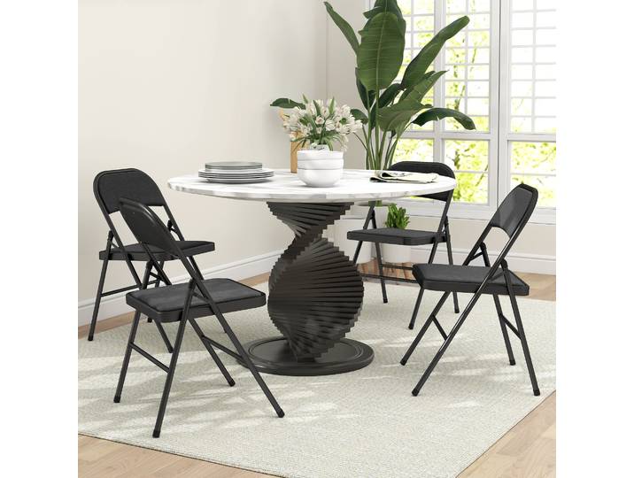 HOMCOM Lot 4 Chaises Pliantes Salle à Manger Acier Noir