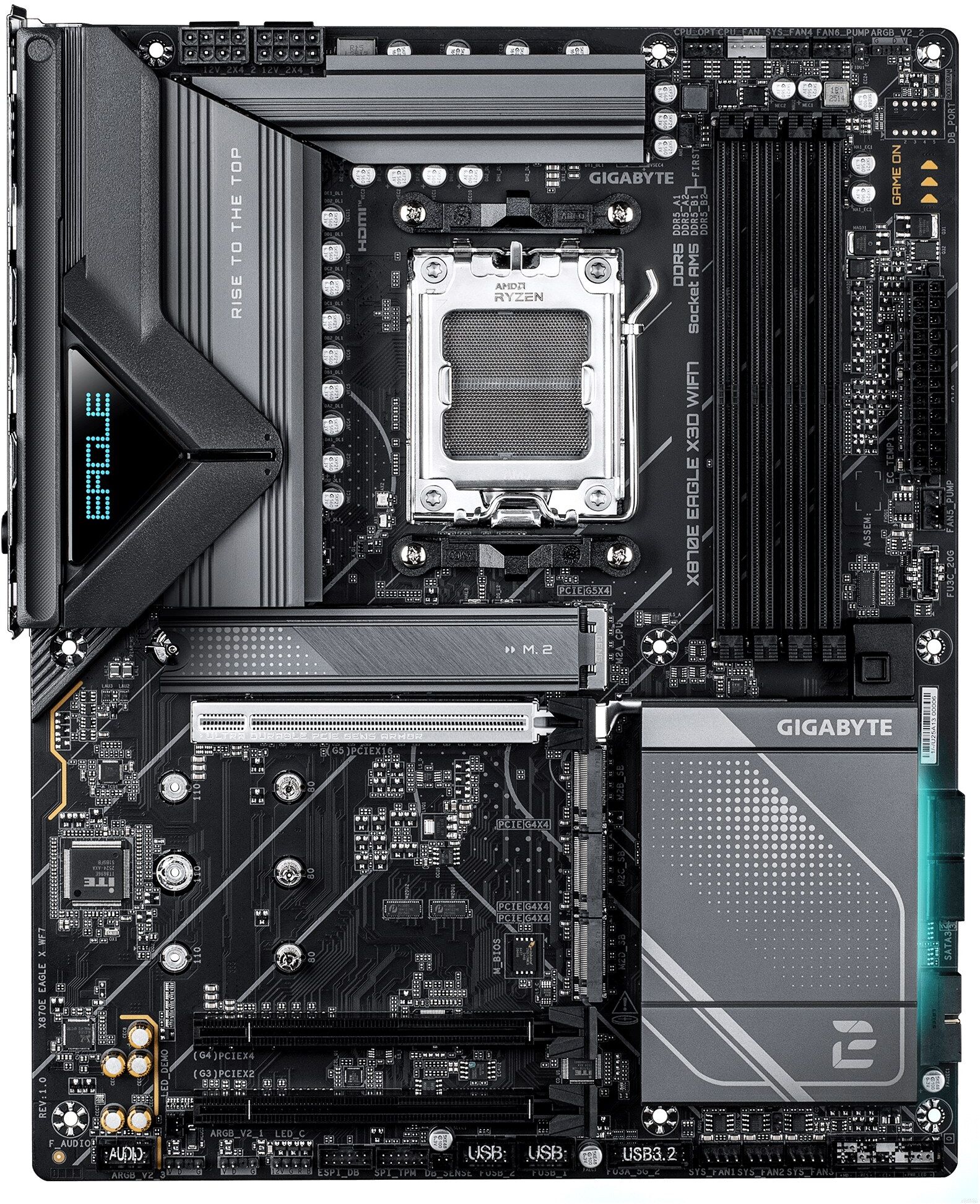 GIGABYTE X870E EAGLE X3D WIFI7 AM5 ATX Motherboard - Supports AMD Ryzen 9000 CPUs, 14+2+2 Phases Digital VRM, DDR5 up to 9000MHz (OC), 1x PCIe 5.0 + 3