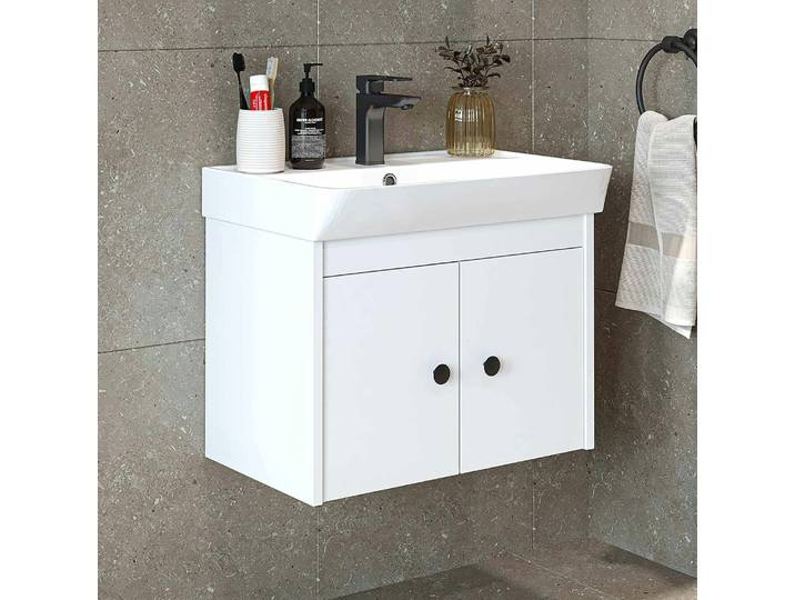 Meuble Vasque Suspendu 60 Cm Blanc 2 Portes Jusa