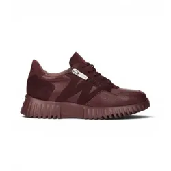 Wonders für Damen. A-4424 Leder-Sneaker Wild weinrot (37), Wohnung, Reißverschluss, Lässig, Kastanienbraun