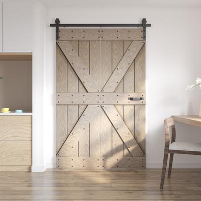 Coast Sequoia Inc Coast Sequoia 30in./36in./48in. x 80in. Embossing Pine Wood Bi-Fold Barn Door With Sliding Hardware Kit