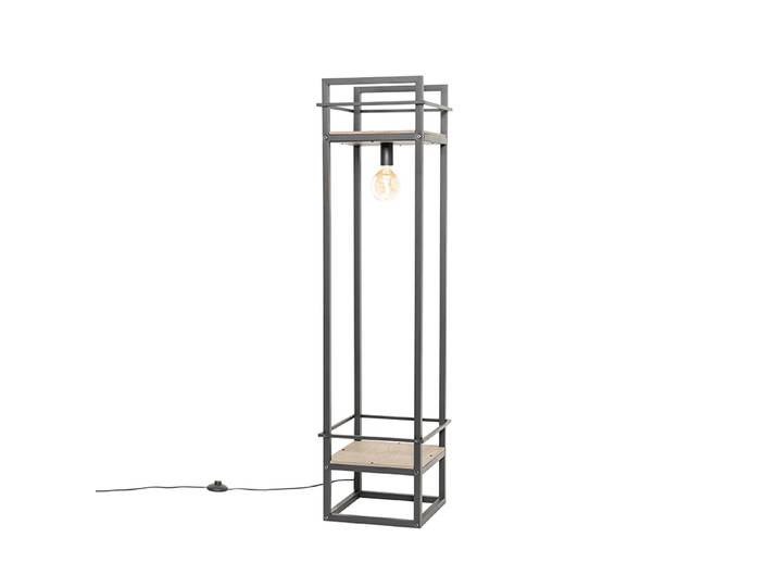 Lampadaire industriel noir avec bois - Cage Rack