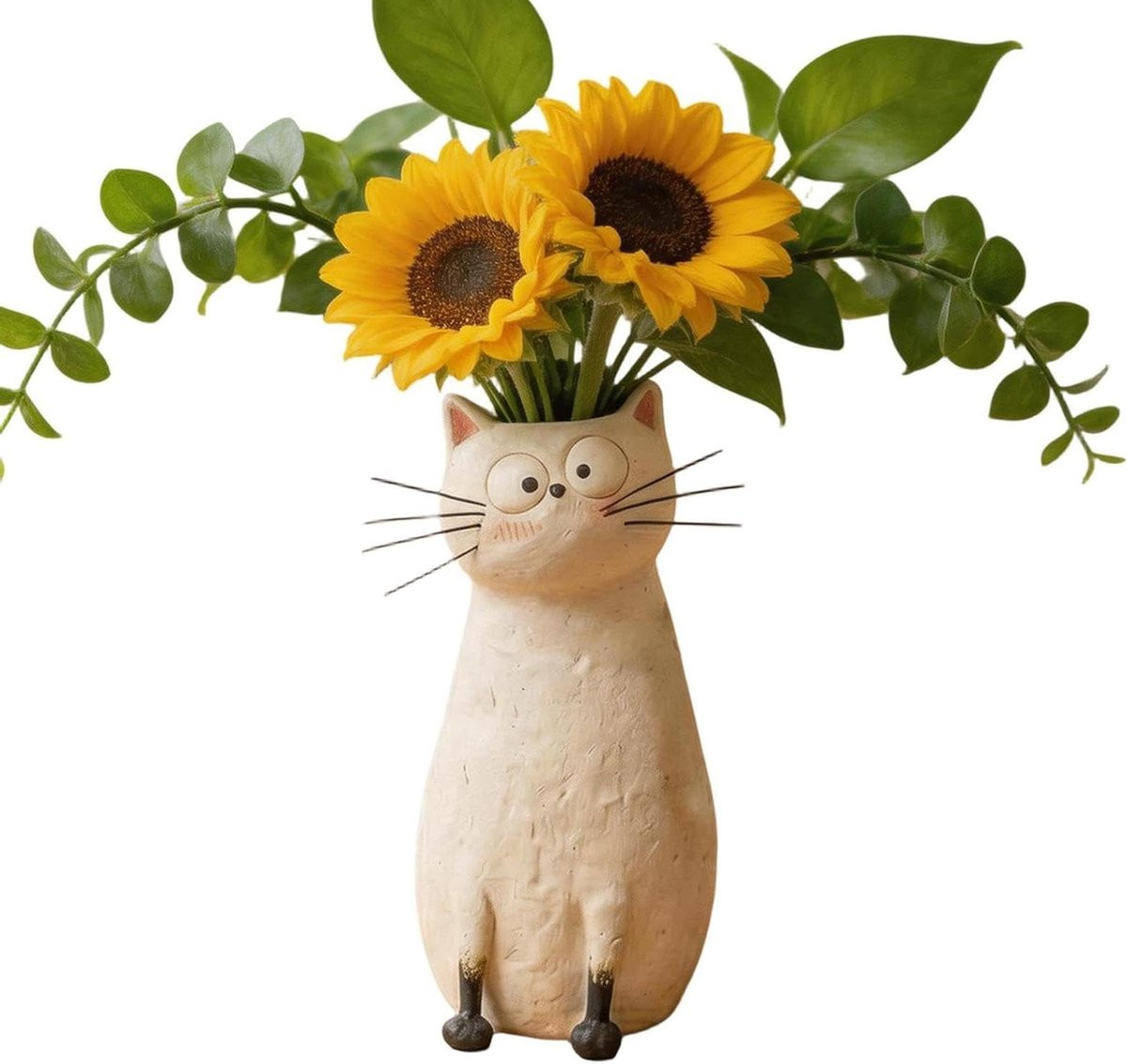 Katten Bloemenvaas - Kat Geïnspireerd Ornament van Hars voor Bureau en Woonkamer