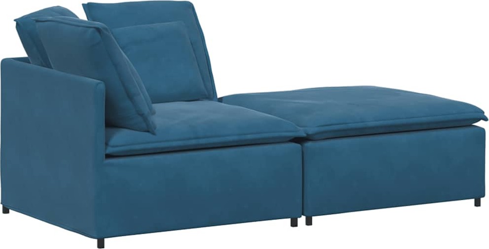 Modulares Sofa mit Fußhocker Kissen Samt Blau