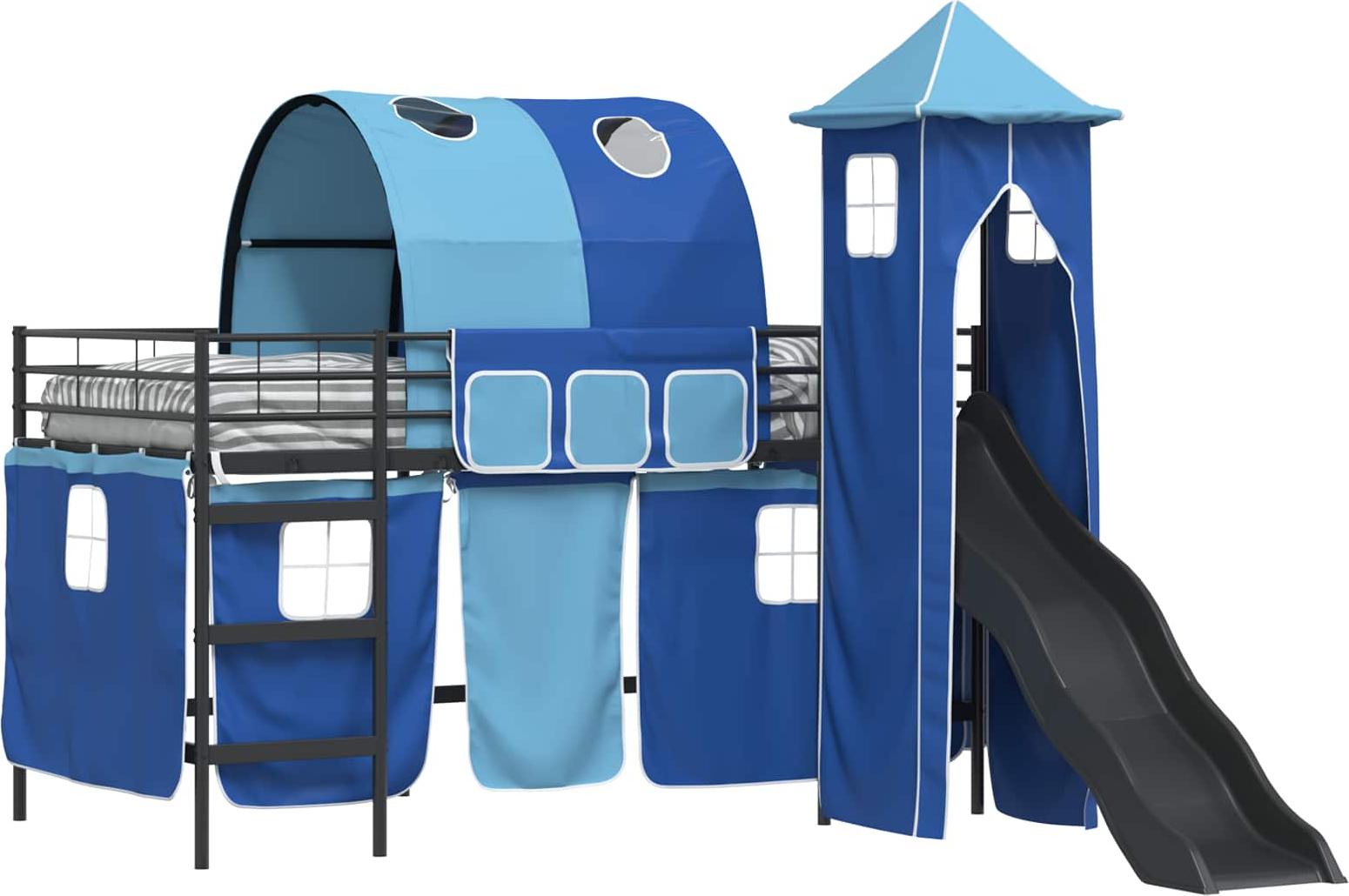 Kinder Etagenbett Gestell Schwarz und Blau 100 x 200 cm Metall