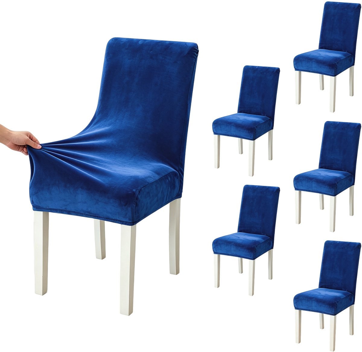 6-delige set fluwelen eetkamerstoelhoezen, universele elastische stretchhoezen, wasbaar