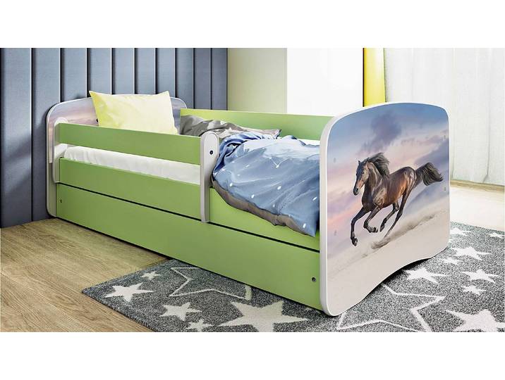 Einzelbett - Pferd 80 x 180 cm mit Lattenrost Grün/Hellgrün
