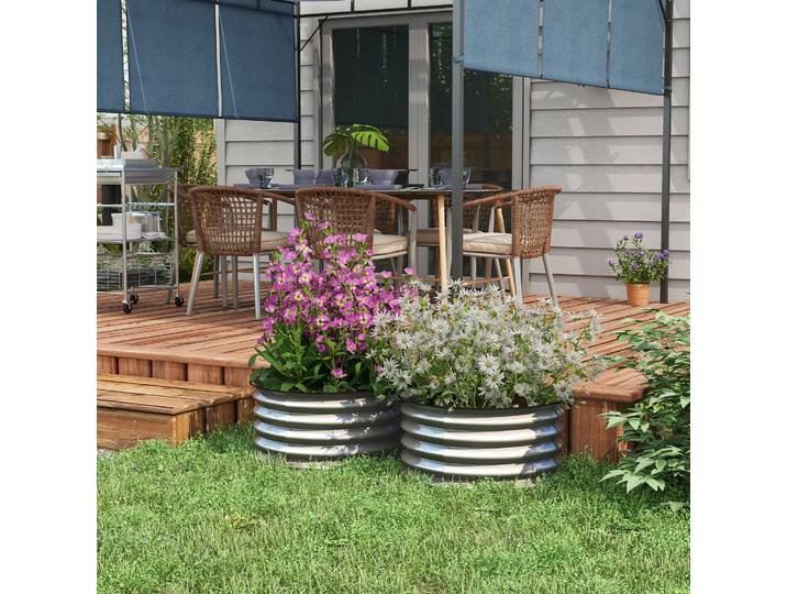 Outsunny Set 2 Lits Surélevés Potager Acier Ø60x30cm Argent