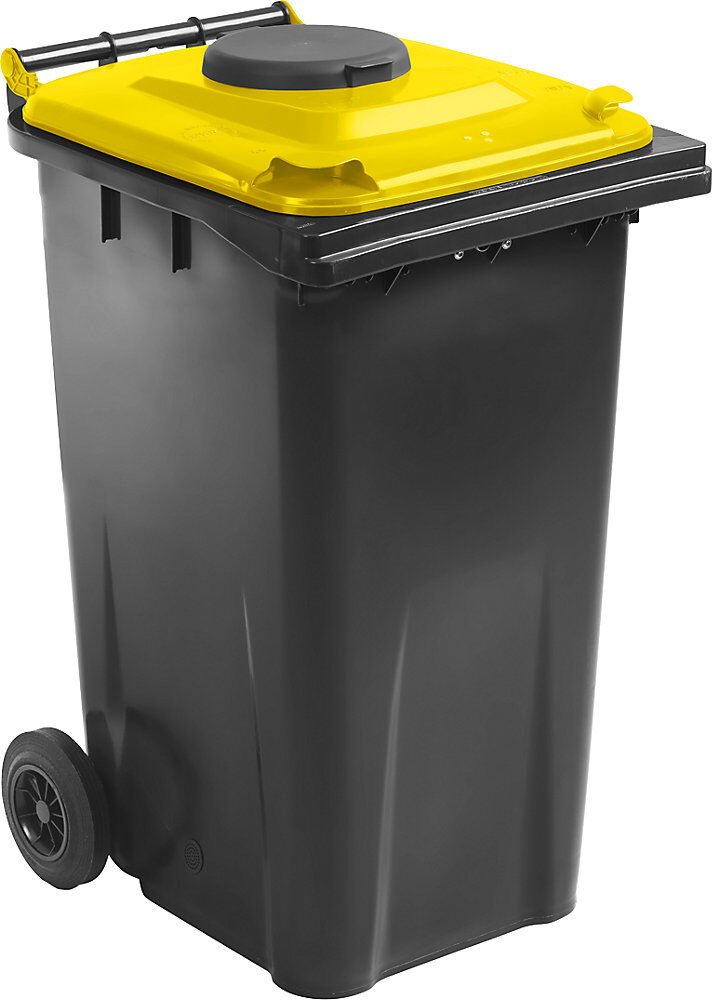 kaiserkraft Mülltonne DIN EN 840 mit Einwurfloch, 240 l, für Glas, Flaschen, Dosen, anthrazit, Deckel gelb