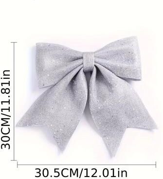 Uplift Treasures Sequined Christmas Bow Ornament For Tree And Holiday Decor silver 2 Pieces 11.81 In