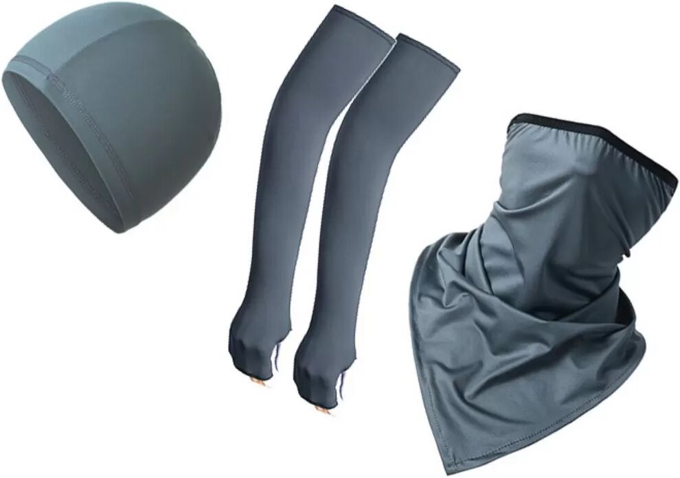 INF Ensemble manches extérieur avec foulard triangulaire et petit chapeau - Polyester, protection solaire et évacuation Gris