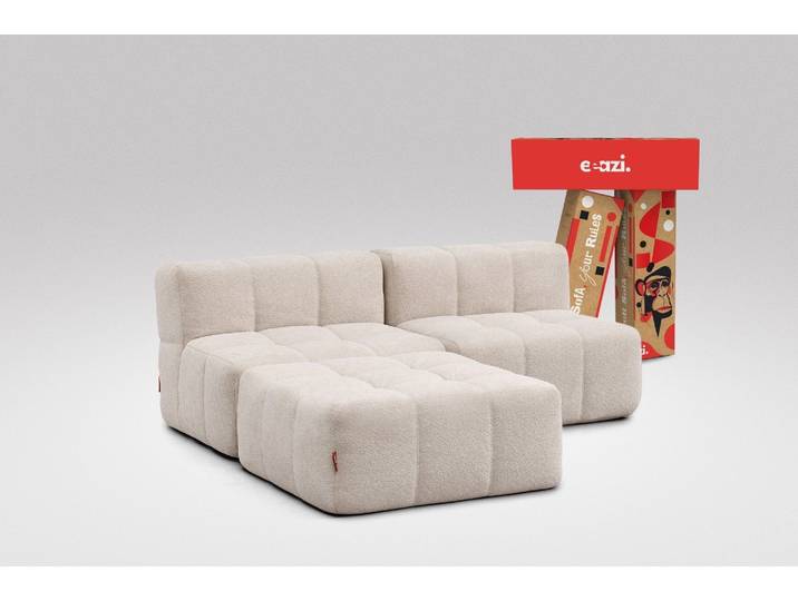 3-tlg. Modulsofa Beige – 2 Mittelteile, 1 Hocker