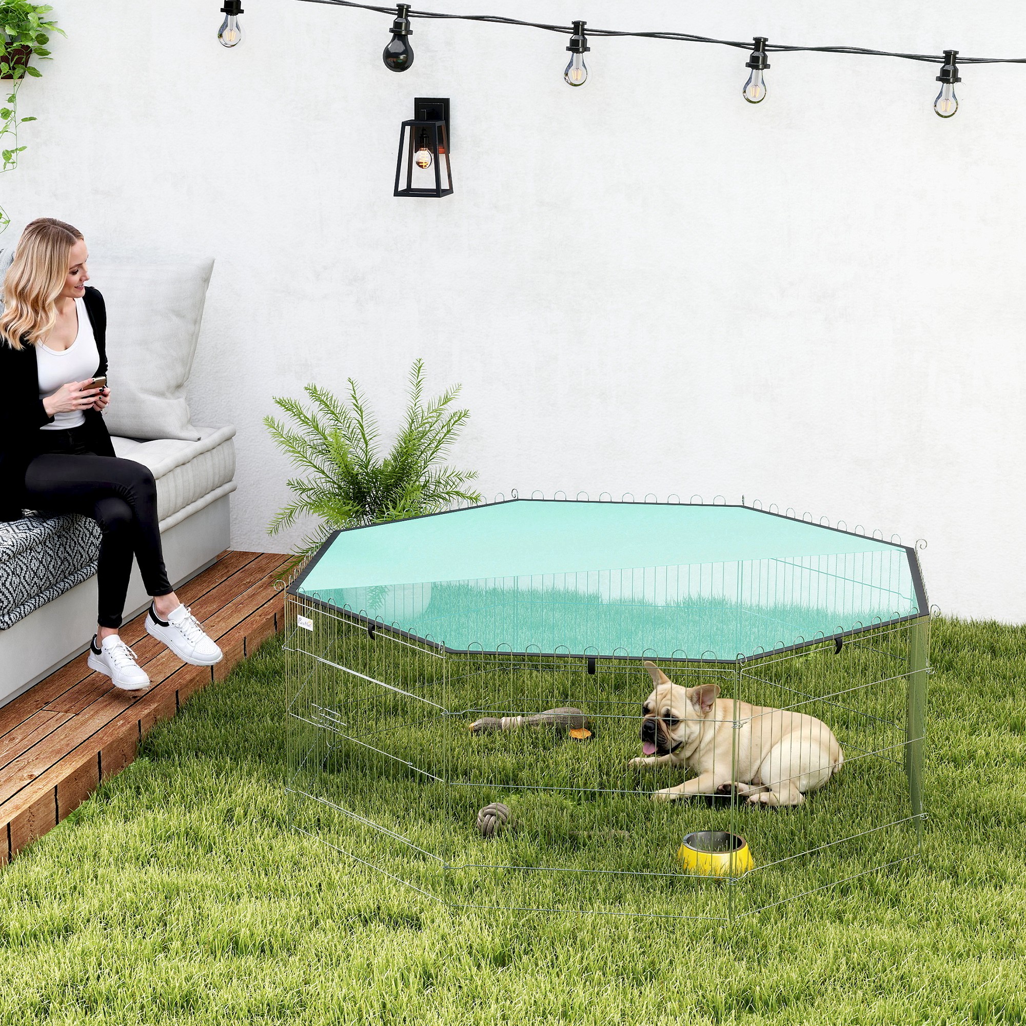 Pawhut Recinto Pieghevole per Cani e Cuccioli in Filo Metallico Ø155x60 cm con Copertura in Poliestere Impermeabile   Aosom Italy