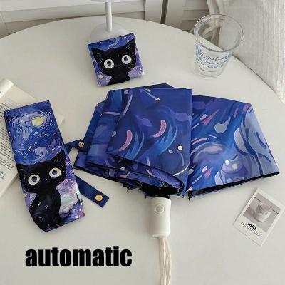 Uplift Picks Automatic Cat Print Sun And Rain Umbrella Portable UV Protection Travel Umbrella automatic Deep Blue 8k