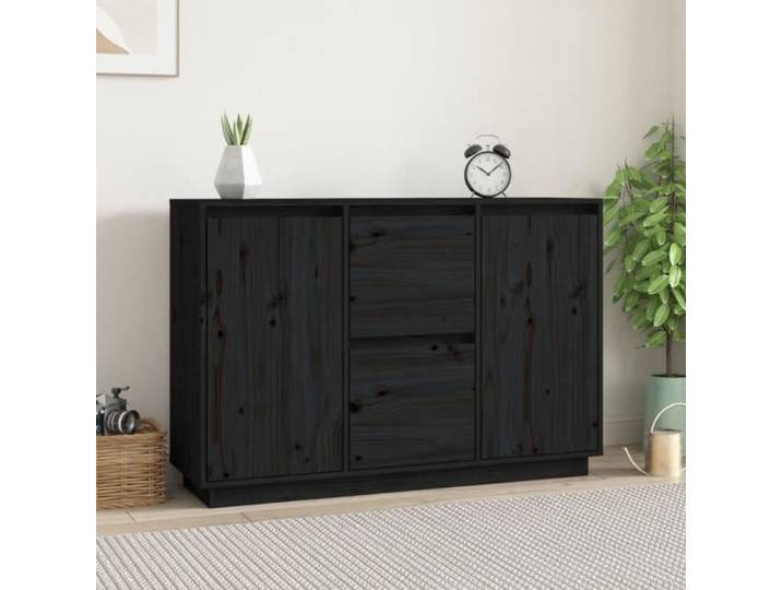Buffet bas - VIDAXL - Noir - Bois massif - 2 portes - Industriel