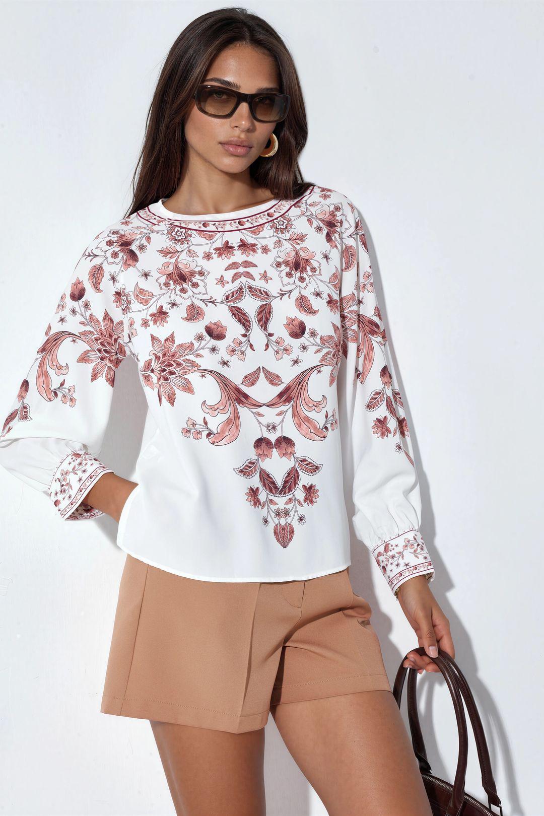 Bloemengestikte Crêpe Blouse