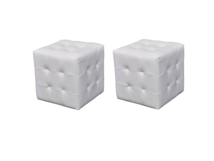 Fisinber Würfelhocker 2er Set Weiß Kunstleder Polsterhocker 30x30x30 cm Flexibler Fußhocker und kleine Sitzbank für Wohnzimmer und Schlafzimmer, pflegeleichtes Design.
