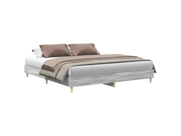 PUGYNBK Bettgestell ohne Matratze, Grau, Sonoma, 180 x 200 cm Robustes technisches Holz, sichere niedrige Basis, inklusive Lattenrost, einfacher Zugang für Kinder