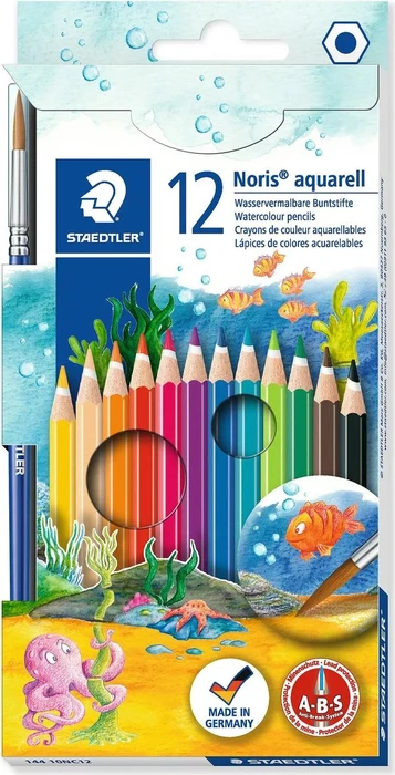 STAEDTLER Wasservermalbare Bunstifte mit Pinsel - 12 Farben