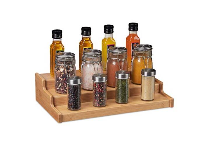 Relaxdays Etagère à épices en bambou\, condiments\, herbes\, 3 étages\, escalier autonome pour plan\, 9x38x22 cm\, nature