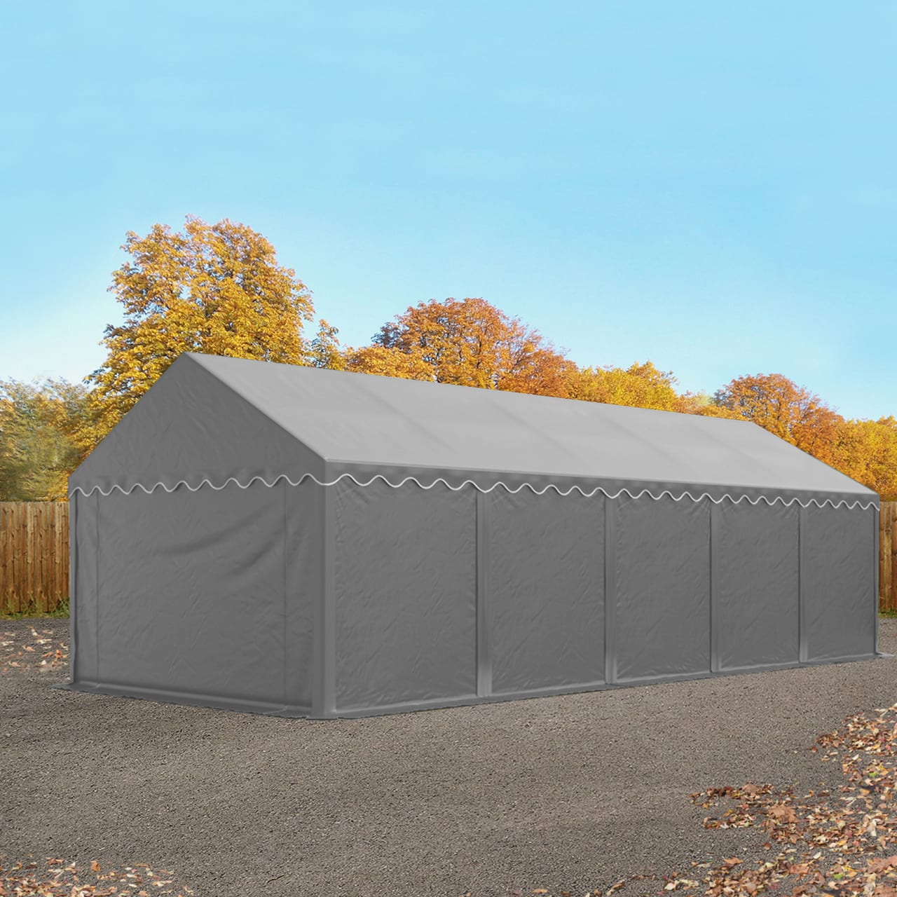 TOOLPORT Carpa almacén 4x10 m, PVC 750, con base reforzada, gris - (8257)