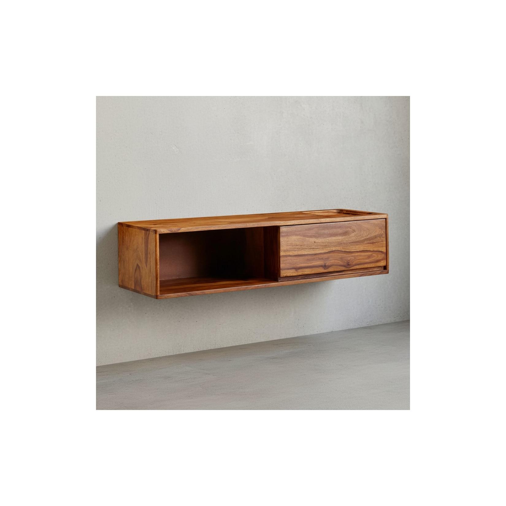 Lowboard Hängend Massivholz Modern Stil 108x25x34 cm Braun mit Stauraum