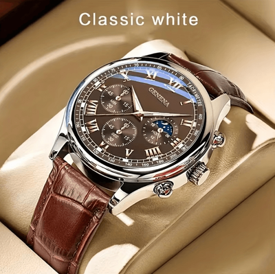 Uplift Curations GENEVA Luxury Mens Quartz Watch Leather Strap Waterproof Business And Sport Wristwatch GENEVA Luxury Mens Quartz Watch Leather Strap Waterproof Business And Sport Wristwatch