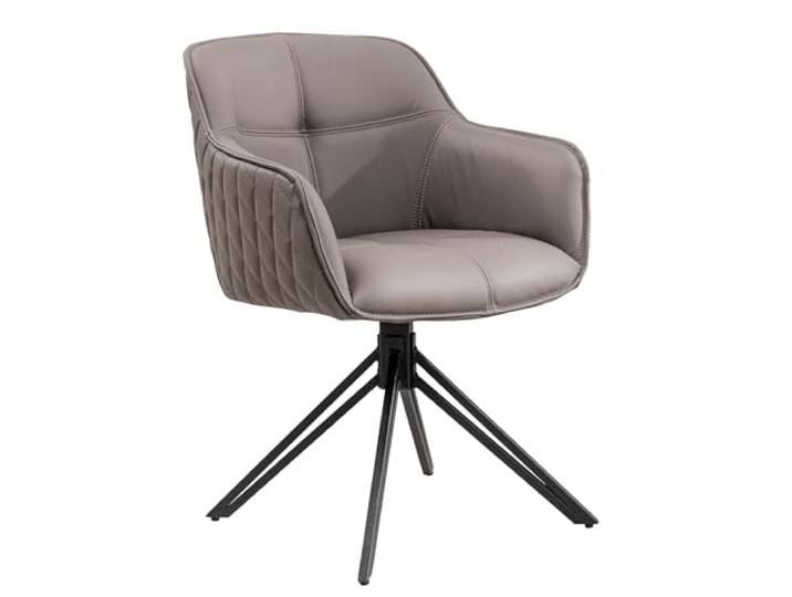 Stuhl EUPHORIA - 61x57cm - taupe - Echtleder Metall-Gestell drehbar Auto-Return-Funktion, Armlehne, hoher Komfort, bequeme Polsterung, stabil, Design, Retro, Eyecatcher