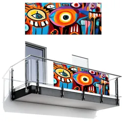 BALKON-SICHTSCHUTZ Abstrakt - Gesicht - Farbenfroh Balkon Deko 300x130 cm