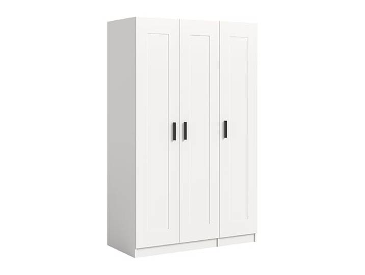 xonox.home – Kleiderschrank Visby 120x195x56 cm in Weiß – 3-türiger Schrank mit 3 Einlegeböden & Kleiderstange – Geräumiges Stauraumwunder zur organisierten Aufbewahrung von Hosen, Hemden & Jacken