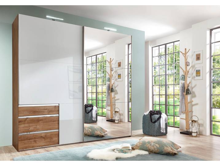 Schwebetürenschrank WIMEX, weiss (weiß lackiert, plankeneiche), B:200cm, Schränke, Schwebetürenschrank