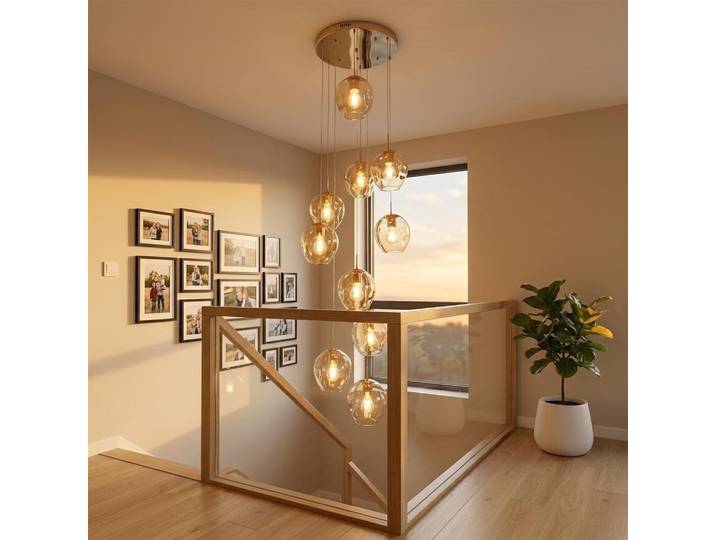 Lustre moderne pour escalier en colimaçon, lampe à boule de cristal, éclairage long pour salon, villa, loft, salle à manger, nouveau design 2026