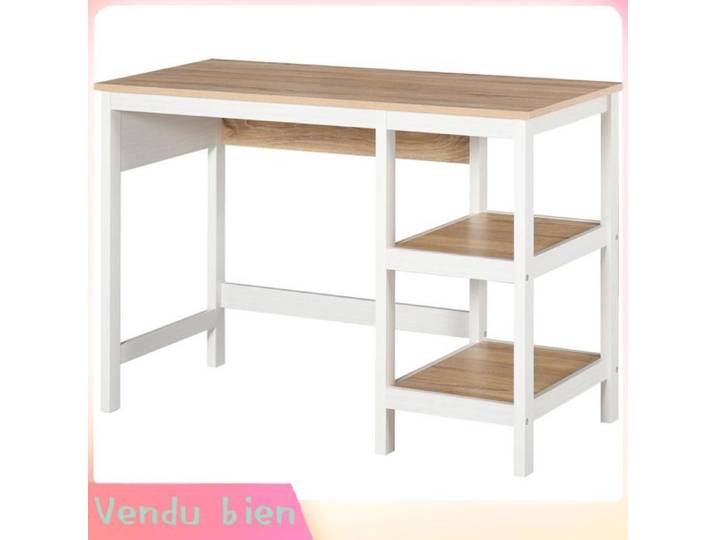 LIA Bureau informatique 2 étagères latérales MDF chêne clair/blanc 110x48x76cm