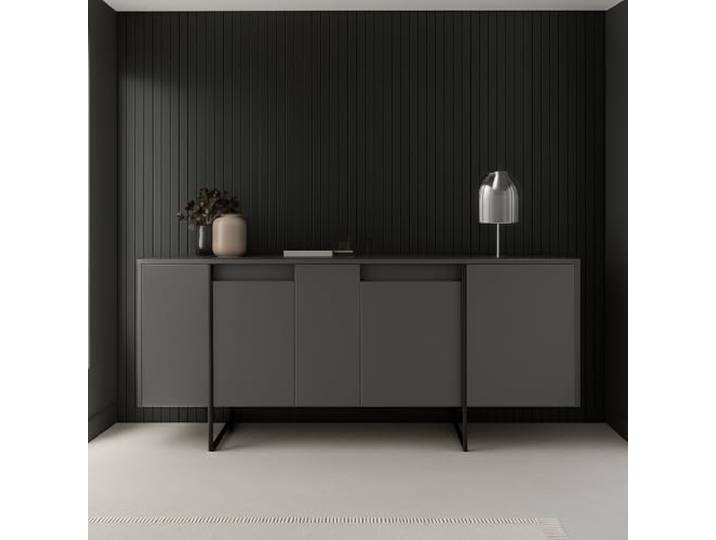 Dmora Sideboard Betel 160x35x80 cm Schwarz 4 Regale, 4 Türen