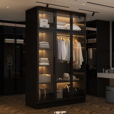 Timechee Wardrobe Armoire Wooden Closet with Tempered Glas Door With LED Light