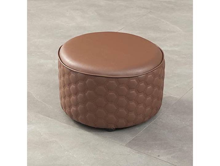 IXMLDAXD Der Stuhl, Round Leather Foot Stool Ottoman - Versatile Footrest for Living Room, Bedroom, and Balcony Stylish Shoe Change in Brown(Brown,36x26cm)