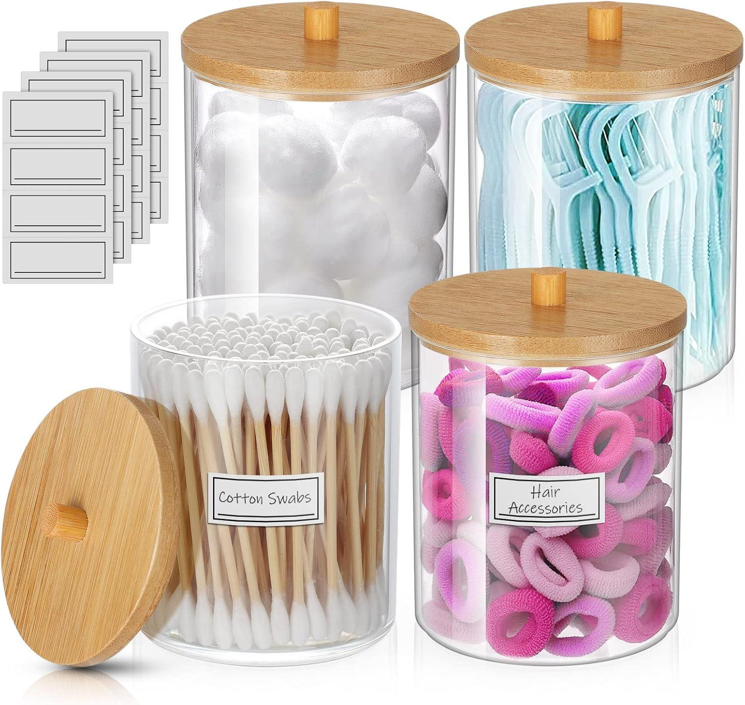 Nikcorp Set van 4 Badkamerorganizers met Houder voor Wattenstaafjes, Acryl